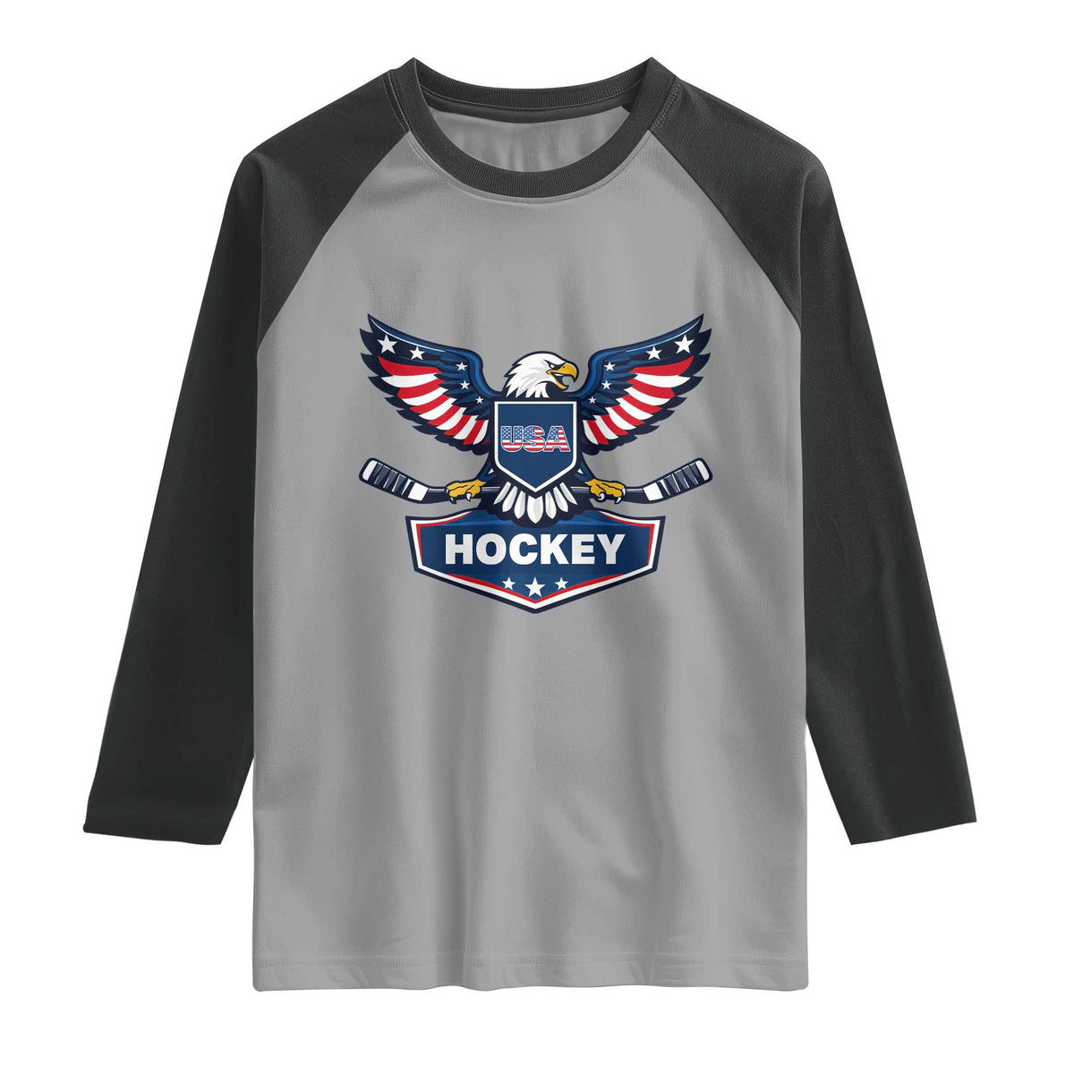 Screaming American Eagle Hockey Pride Graphic Raglan Shirt Proud USA Ice Sticks Sports Fan TS02 Sport Gray Black Print Your Wear