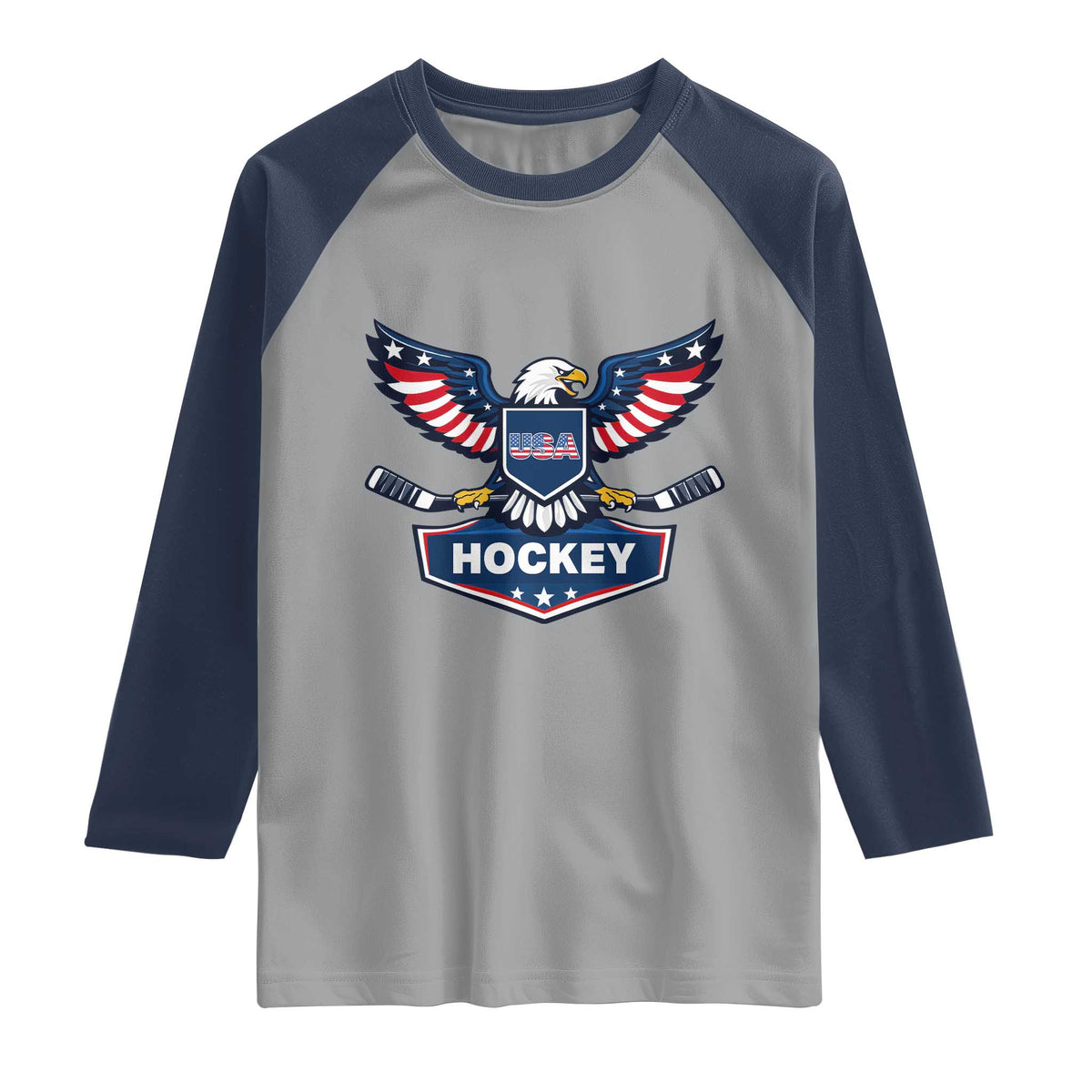 Screaming American Eagle Hockey Pride Graphic Raglan Shirt Proud USA Ice Sticks Sports Fan TS02 Sport Gray Navy Print Your Wear