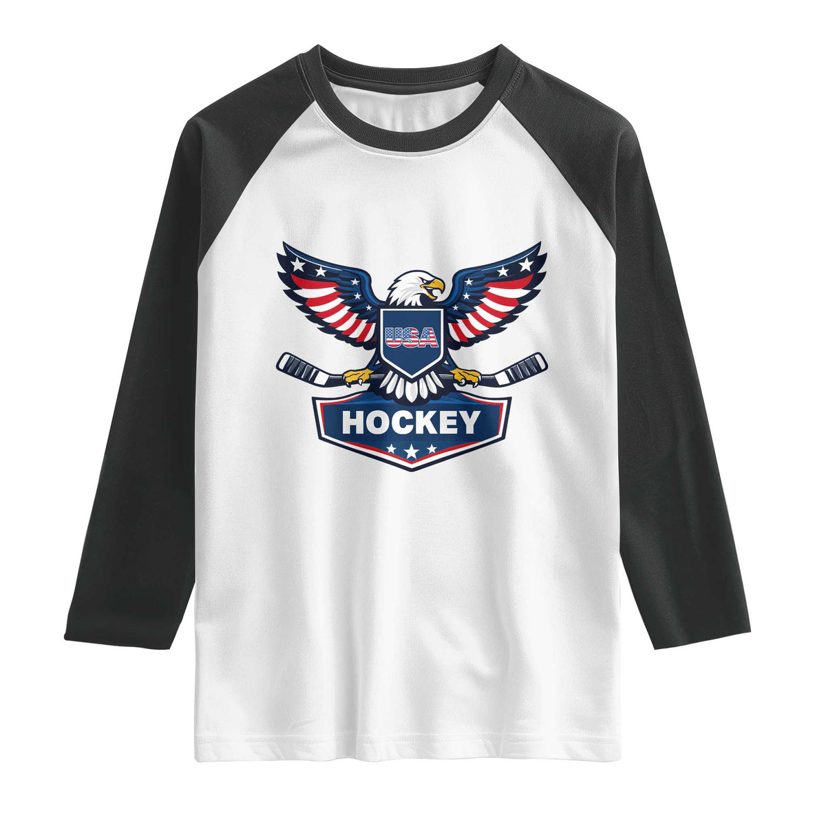 Screaming American Eagle Hockey Pride Graphic Raglan Shirt Proud USA Ice Sticks Sports Fan TS02 White Black Print Your Wear