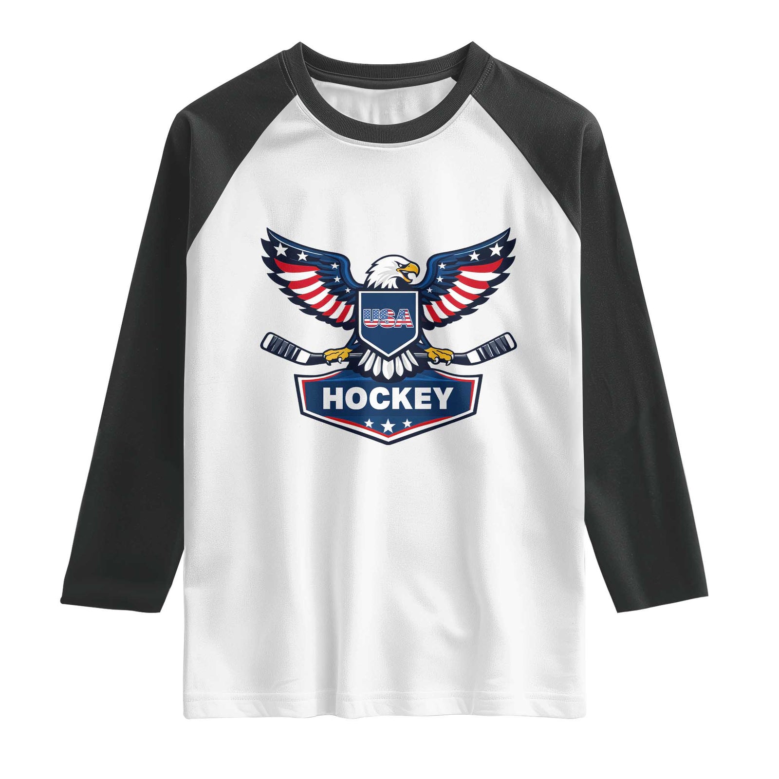 Screaming American Eagle Hockey Pride Graphic Raglan Shirt Proud USA Ice Sticks Sports Fan TS02 White Black Print Your Wear