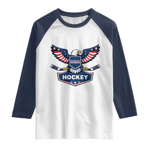 Screaming American Eagle Hockey Pride Graphic Raglan Shirt Proud USA Ice Sticks Sports Fan TS02 White Navy Print Your Wear