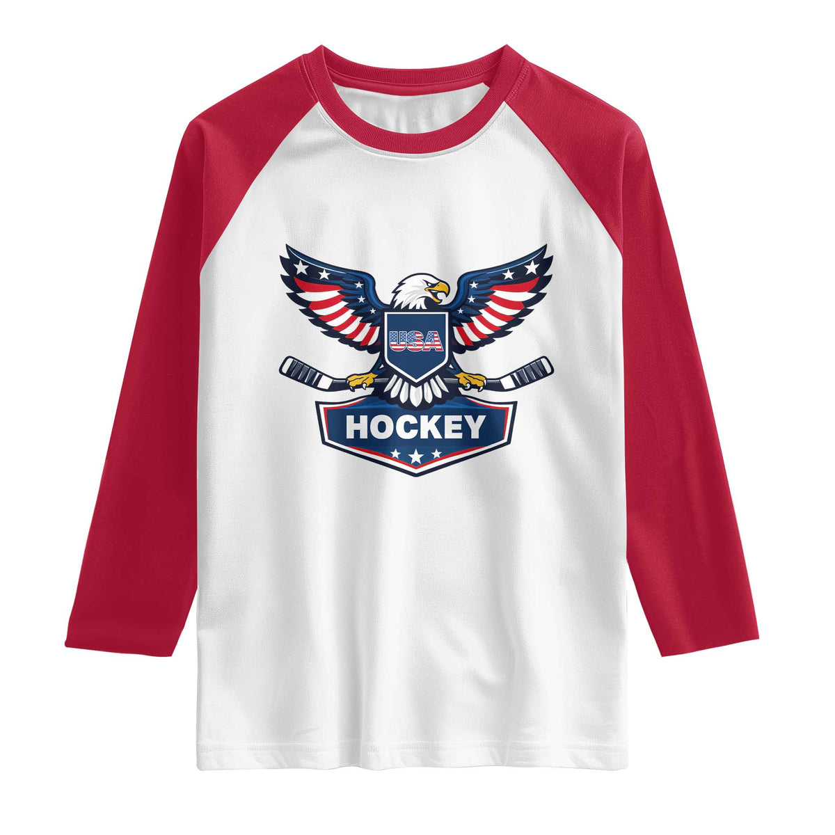 Screaming American Eagle Hockey Pride Graphic Raglan Shirt Proud USA Ice Sticks Sports Fan TS02 White Red Print Your Wear