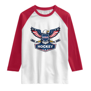 Screaming American Eagle Hockey Pride Graphic Raglan Shirt Proud USA Ice Sticks Sports Fan TS02 White Red Print Your Wear