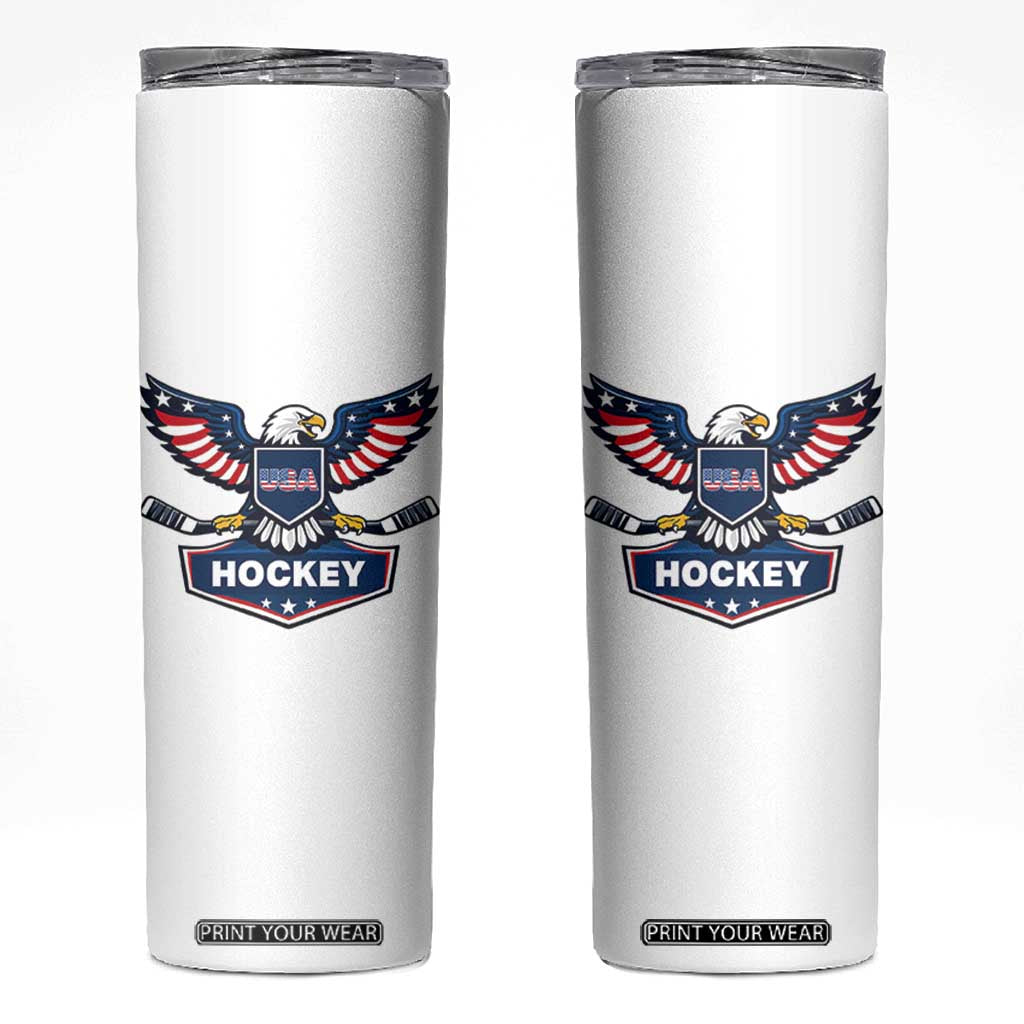 Screaming American Eagle Hockey Pride Graphic Skinny Tumbler Proud USA Ice Sticks Sports Fan TS02 White Print Your Wear
