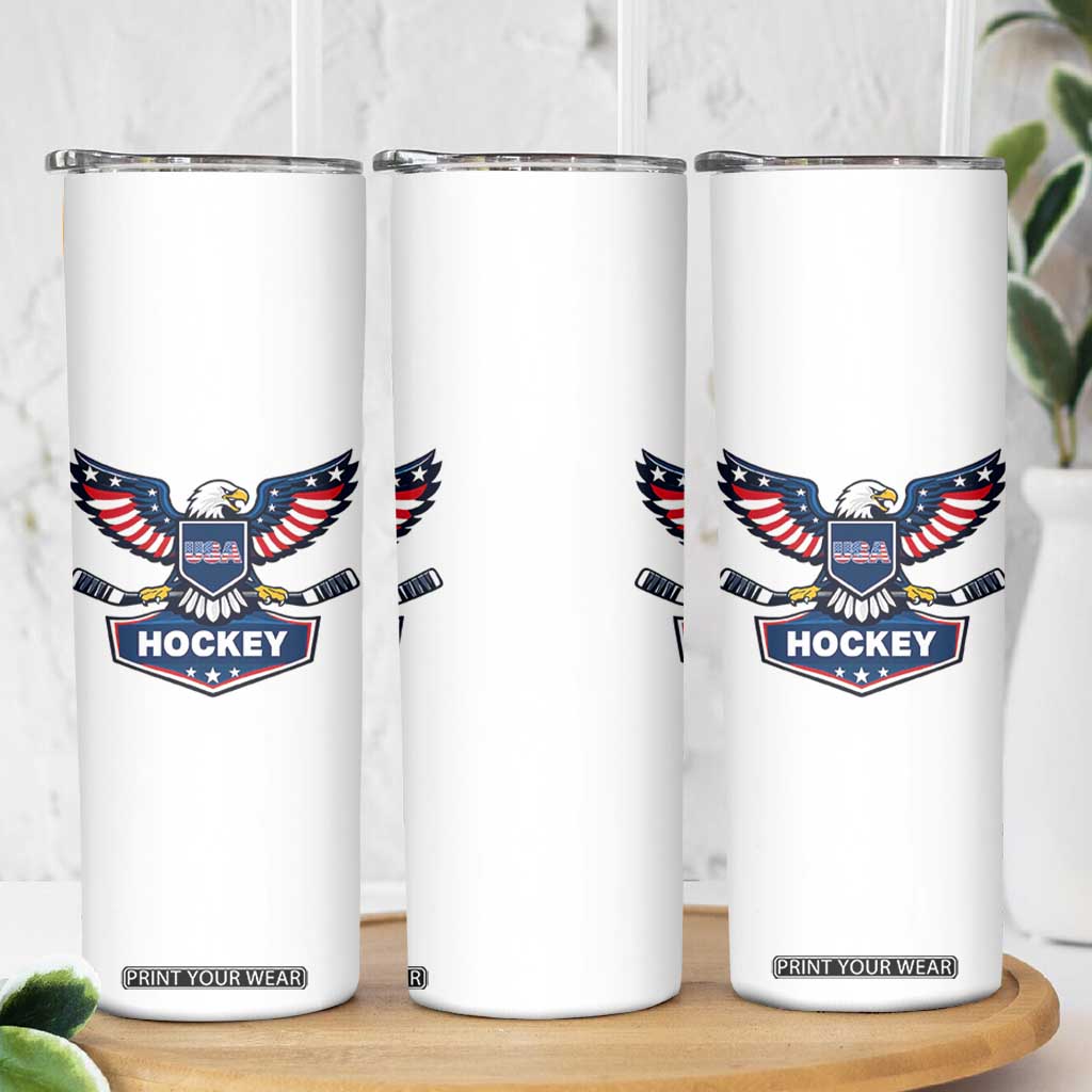 Screaming American Eagle Hockey Pride Graphic Skinny Tumbler Proud USA Ice Sticks Sports Fan TS02 Print Your Wear
