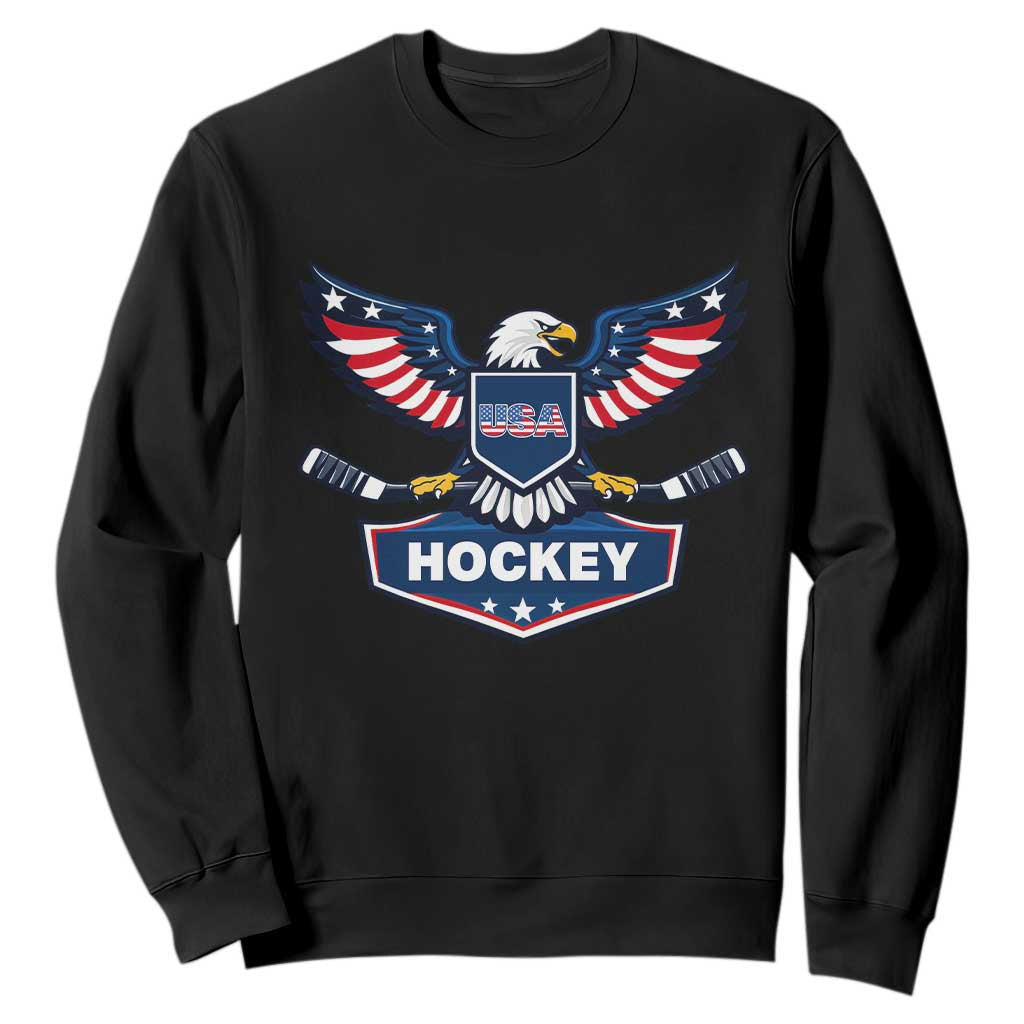 Screaming American Eagle Hockey Pride Graphic Sweatshirt Proud USA Ice Sticks Sports Fan TS02 Black Print Your Wear