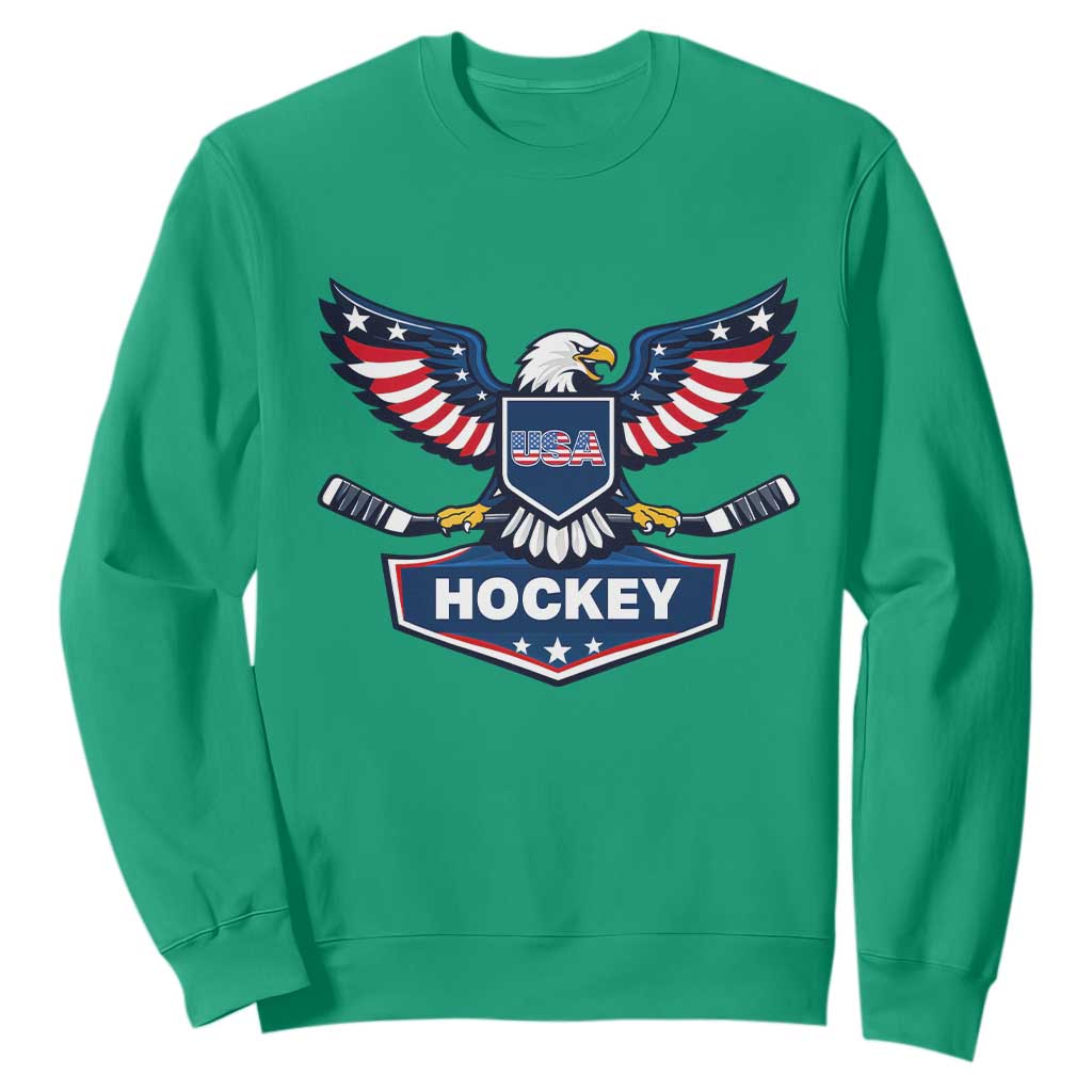 Screaming American Eagle Hockey Pride Graphic Sweatshirt Proud USA Ice Sticks Sports Fan TS02 Irish Green Print Your Wear