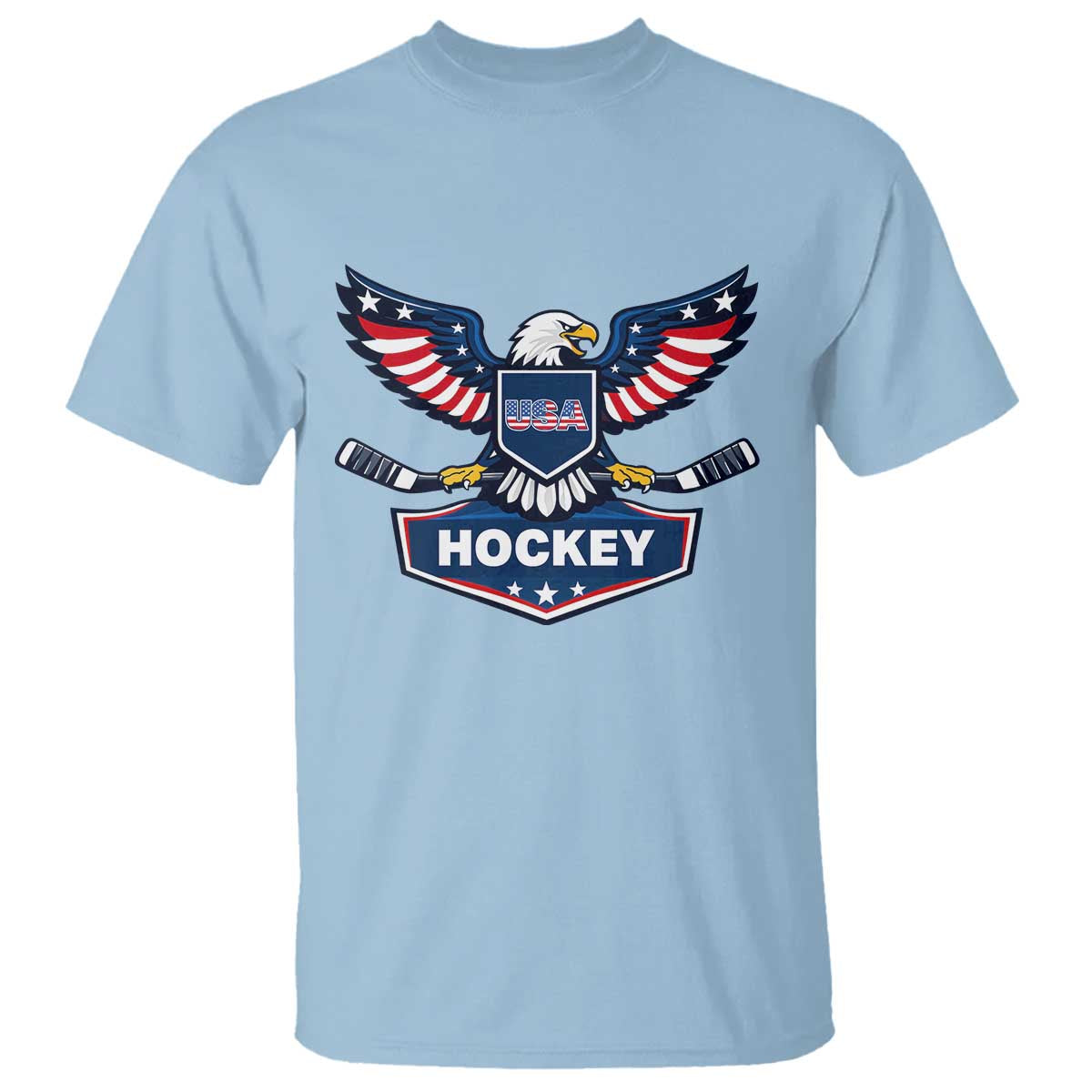 Screaming American Eagle Hockey Pride Graphic T Shirt Proud USA Ice Sticks Sports Fan TS02 Light Blue Print Your Wear