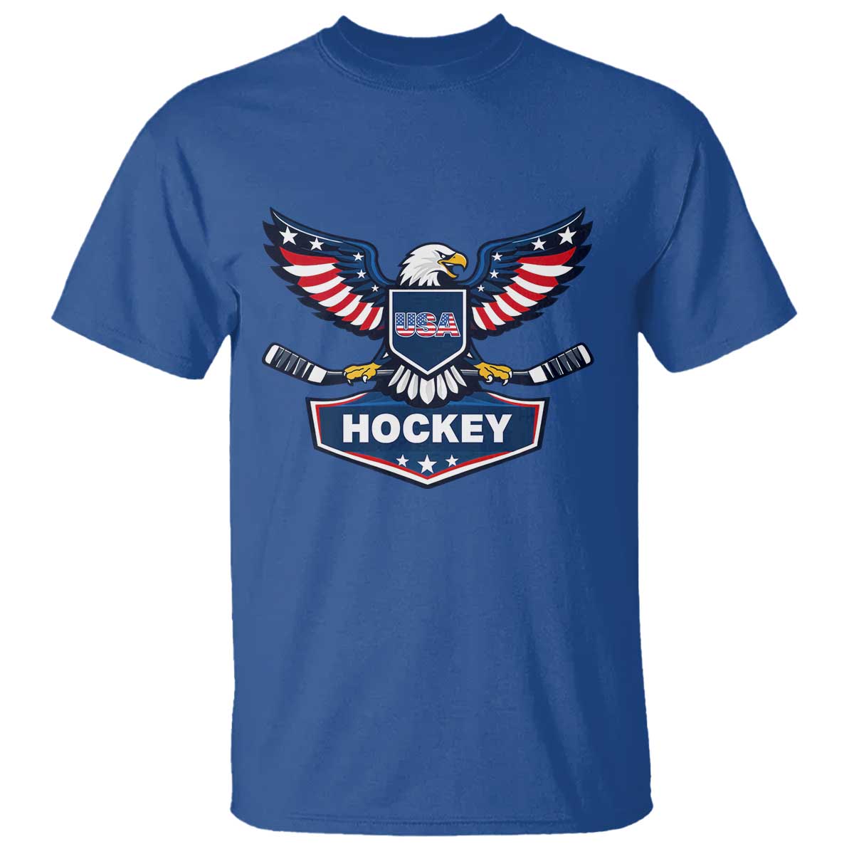 Screaming American Eagle Hockey Pride Graphic T Shirt Proud USA Ice Sticks Sports Fan TS02 Royal Blue Print Your Wear