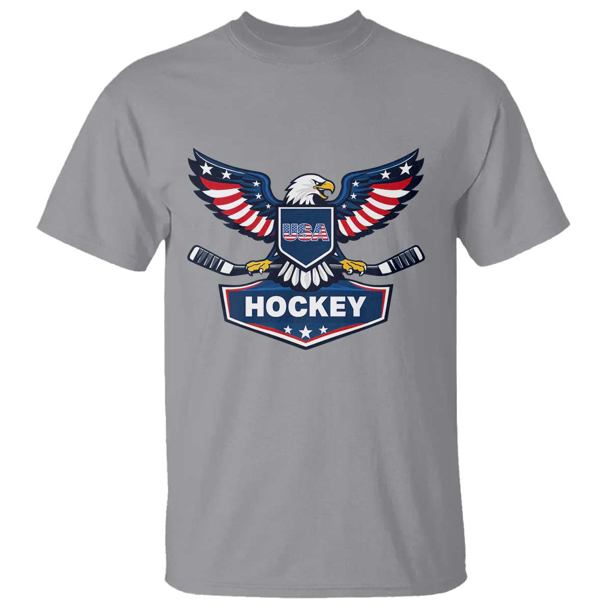 Screaming American Eagle Hockey Pride Graphic T Shirt Proud USA Ice Sticks Sports Fan TS02 Sport Gray Print Your Wear