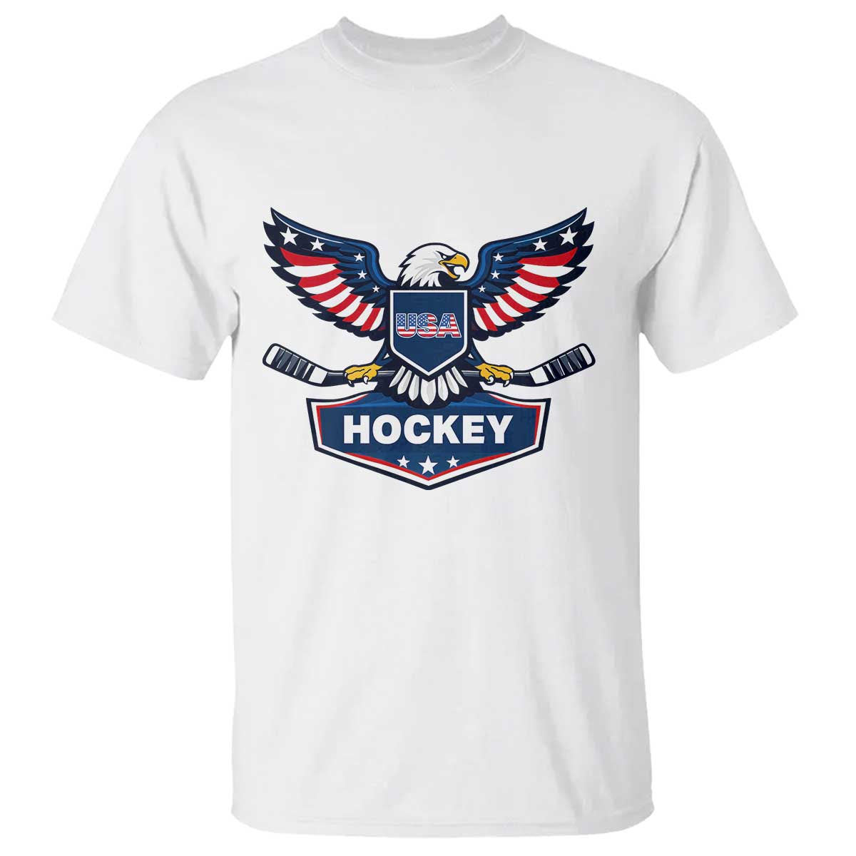 Screaming American Eagle Hockey Pride Graphic T Shirt Proud USA Ice Sticks Sports Fan TS02 White Print Your Wear