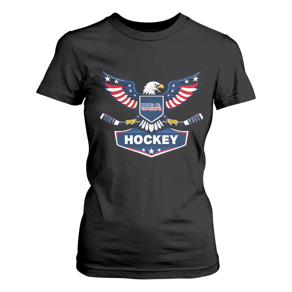 Screaming American Eagle Hockey Pride Graphic T Shirt For Women Proud USA Ice Sticks Sports Fan TS02 Black Print Your Wear