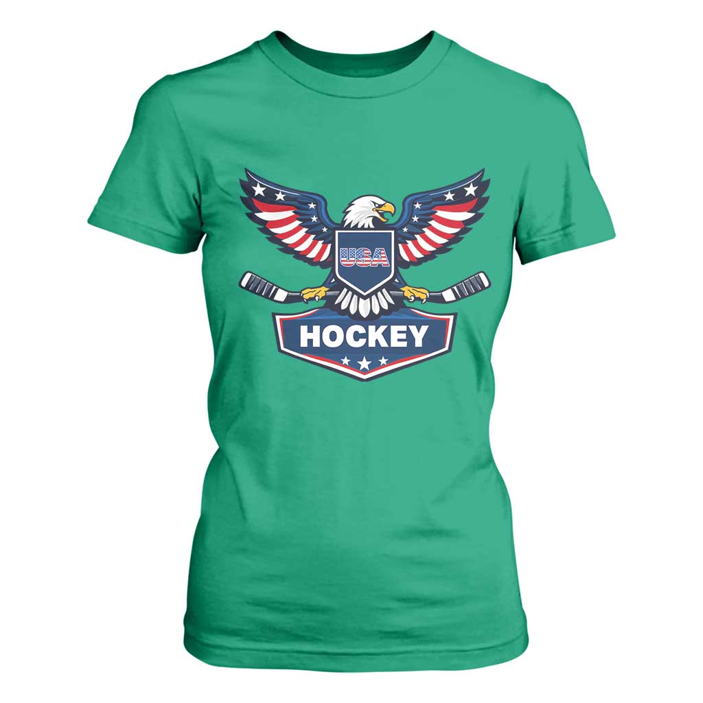 Screaming American Eagle Hockey Pride Graphic T Shirt For Women Proud USA Ice Sticks Sports Fan TS02 Irish Green Print Your Wear