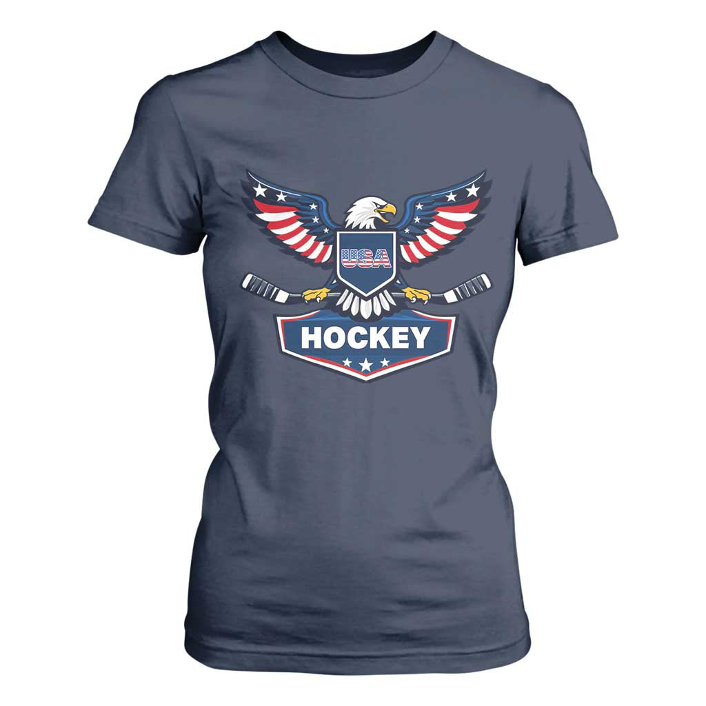 Screaming American Eagle Hockey Pride Graphic T Shirt For Women Proud USA Ice Sticks Sports Fan TS02 Navy Print Your Wear