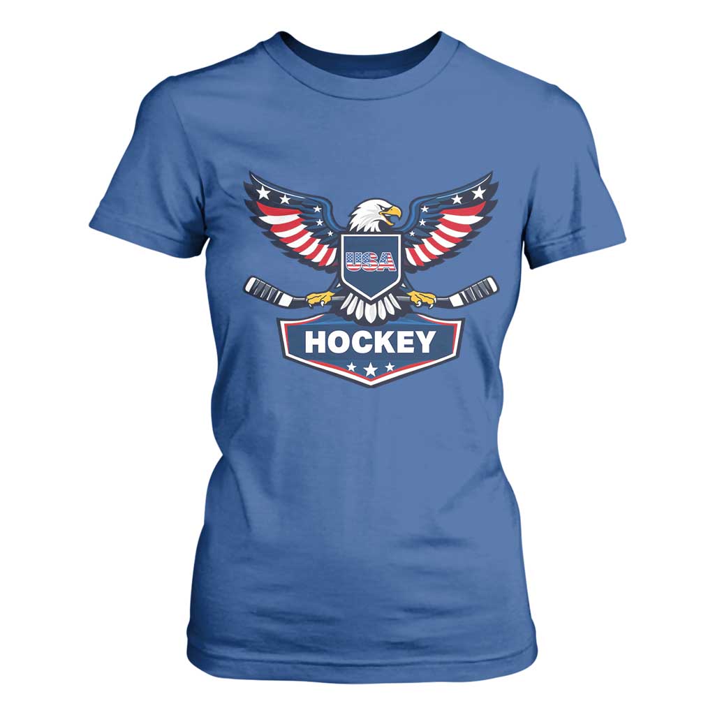 Screaming American Eagle Hockey Pride Graphic T Shirt For Women Proud USA Ice Sticks Sports Fan TS02 Royal Blue Print Your Wear