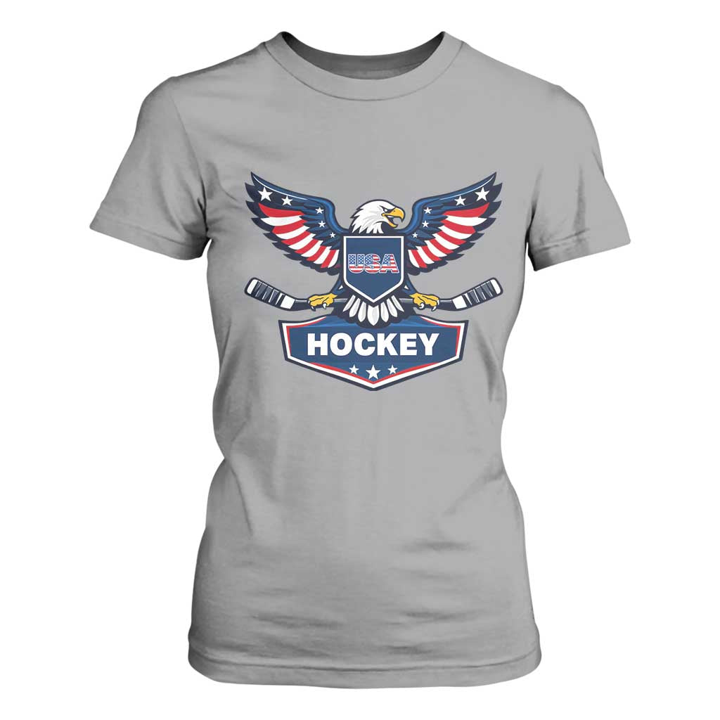 Screaming American Eagle Hockey Pride Graphic T Shirt For Women Proud USA Ice Sticks Sports Fan TS02 Sport Gray Print Your Wear