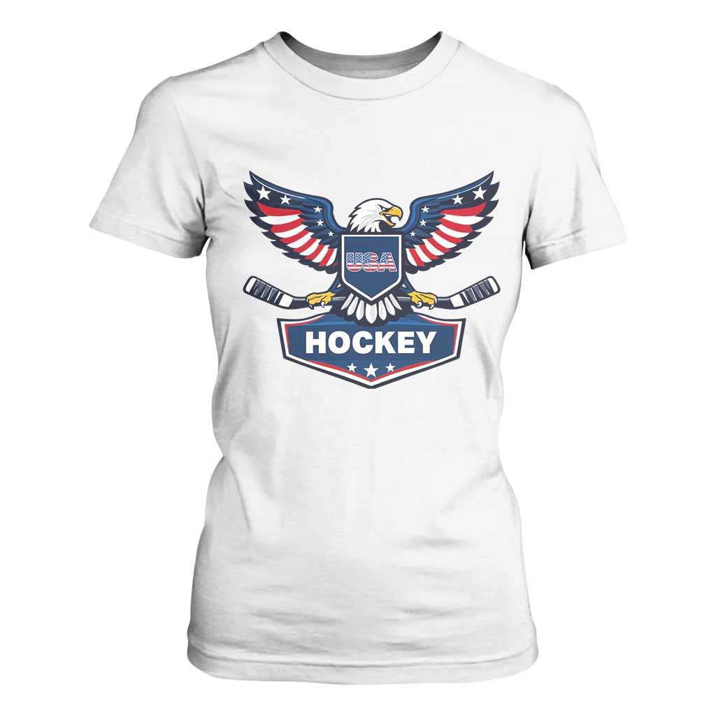 Screaming American Eagle Hockey Pride Graphic T Shirt For Women Proud USA Ice Sticks Sports Fan TS02 White Print Your Wear