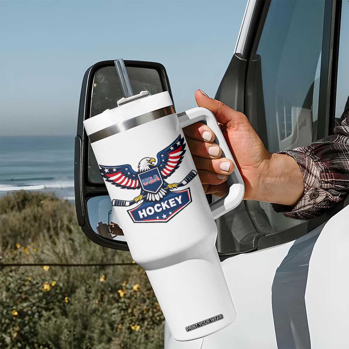 Screaming American Eagle Hockey Pride Graphic Tumbler With Handle Proud USA Ice Sticks Sports Fan TS02 Print Your Wear