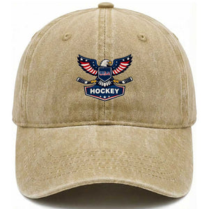 Screaming American Eagle Hockey Pride Graphic Washed Cotton Baseball Cap Proud USA Ice Sticks Sports Fan TS02 Print Your Wear
