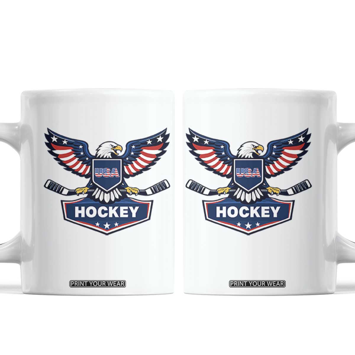 Screaming American Eagle Hockey Pride Graphic Coffee Mug Proud USA Ice Sticks Sports Fan TS02 White Print Your Wear