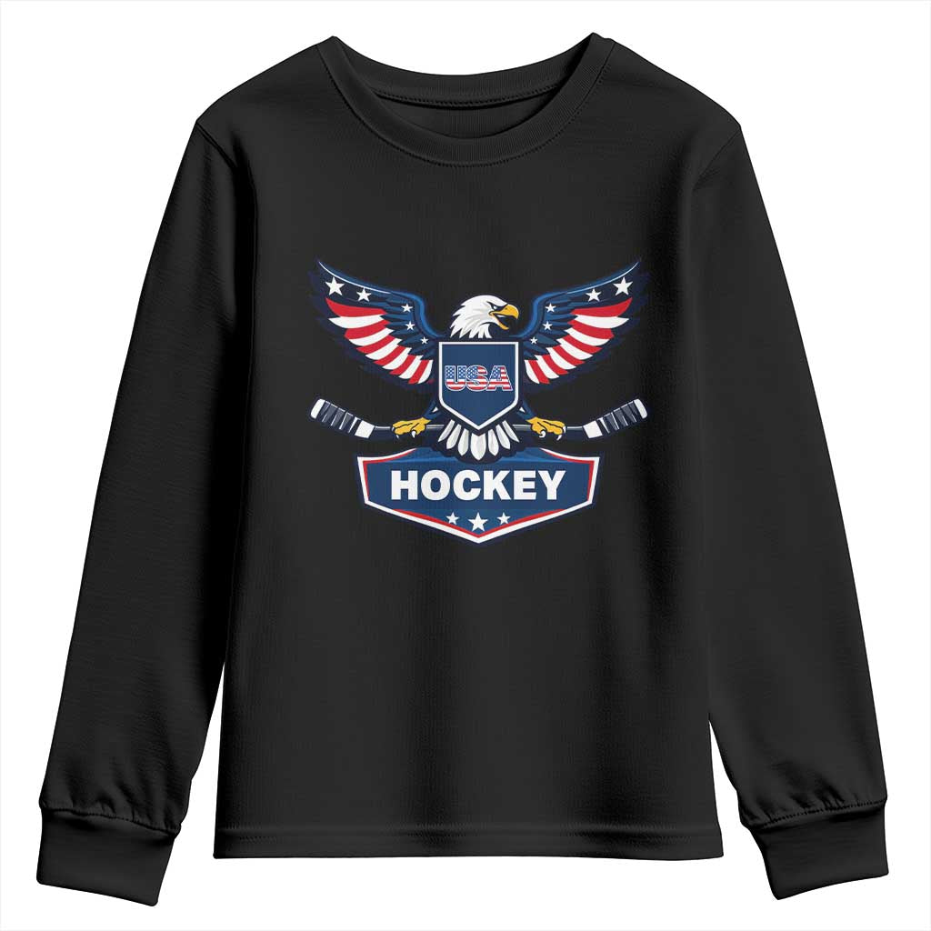 Screaming American Eagle Hockey Pride Graphic Youth Sweatshirt Proud USA Ice Sticks Sports Fan TS02 Black Print Your Wear