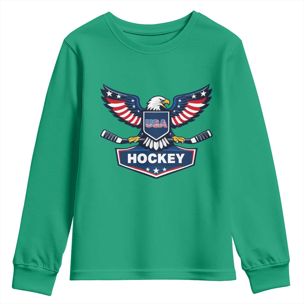 Screaming American Eagle Hockey Pride Graphic Youth Sweatshirt Proud USA Ice Sticks Sports Fan TS02 Irish Green Print Your Wear