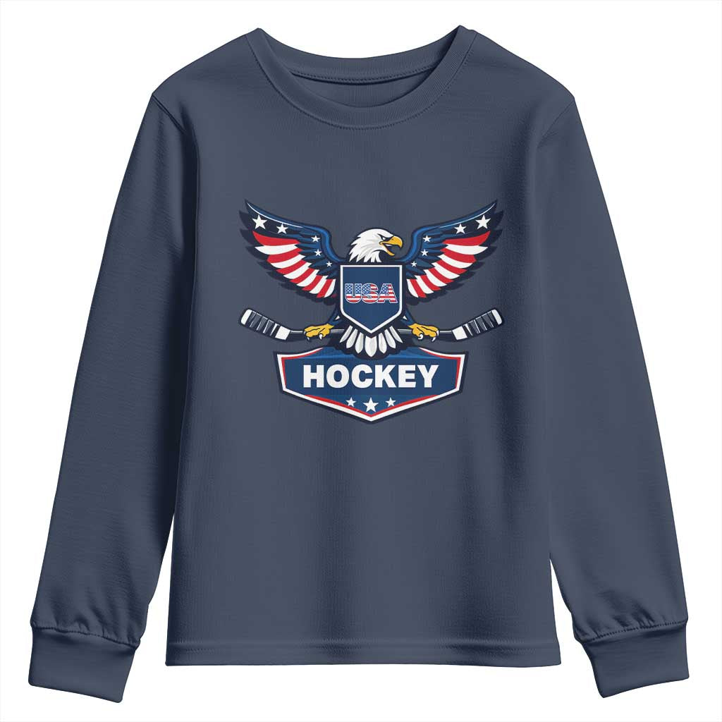Screaming American Eagle Hockey Pride Graphic Youth Sweatshirt Proud USA Ice Sticks Sports Fan TS02 Navy Print Your Wear