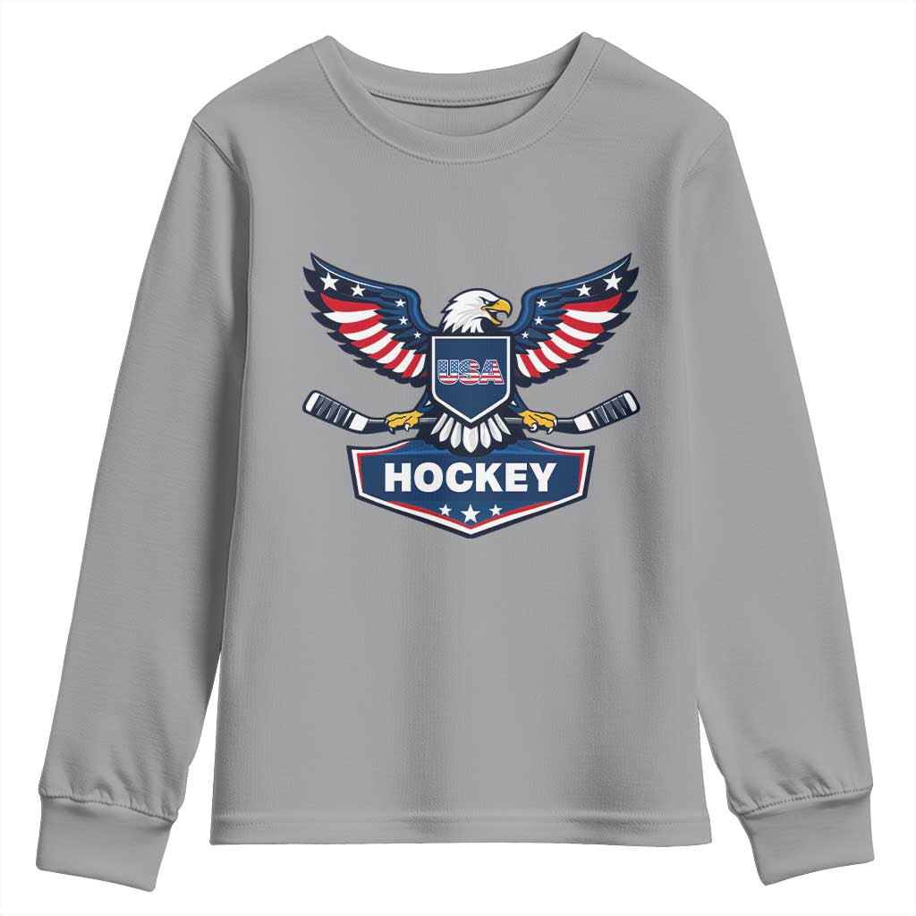 Screaming American Eagle Hockey Pride Graphic Youth Sweatshirt Proud USA Ice Sticks Sports Fan TS02 Sport Gray Print Your Wear