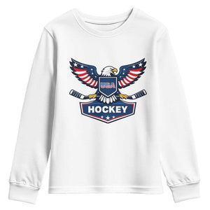 Screaming American Eagle Hockey Pride Graphic Youth Sweatshirt Proud USA Ice Sticks Sports Fan TS02 White Print Your Wear