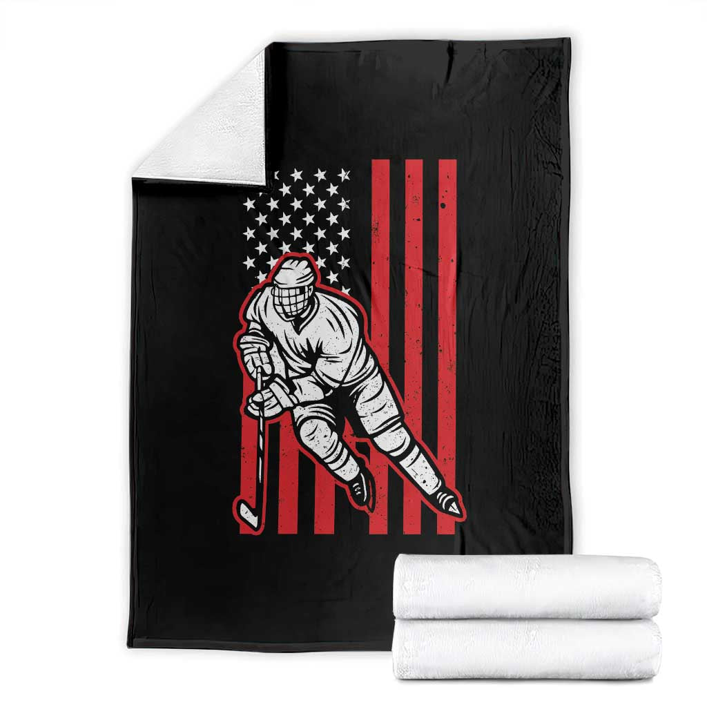Patriotic American Flag Ice Hockey Player Throw Blanket Stars And Stripes Sports Graphic TS02 Black Print Your Wear