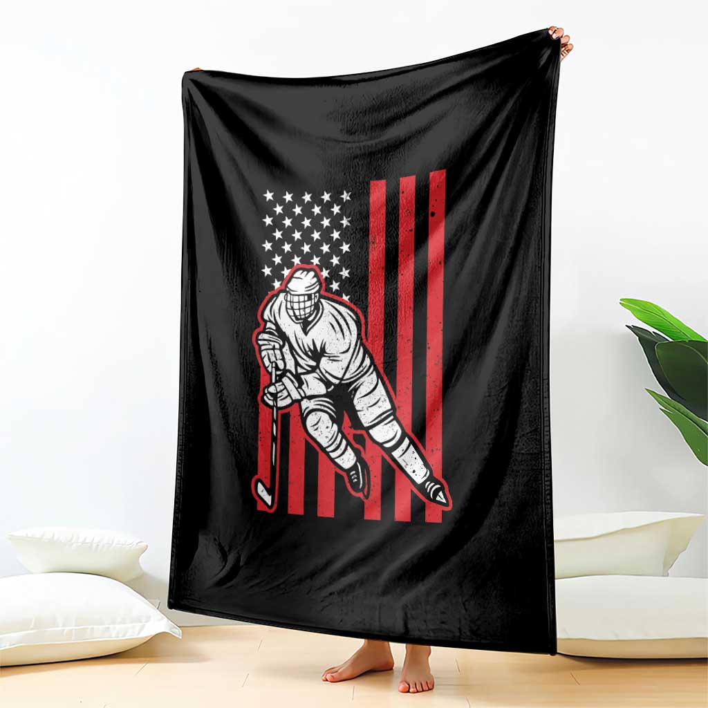 Patriotic American Flag Ice Hockey Player Throw Blanket Stars And Stripes Sports Graphic TS02 Print Your Wear