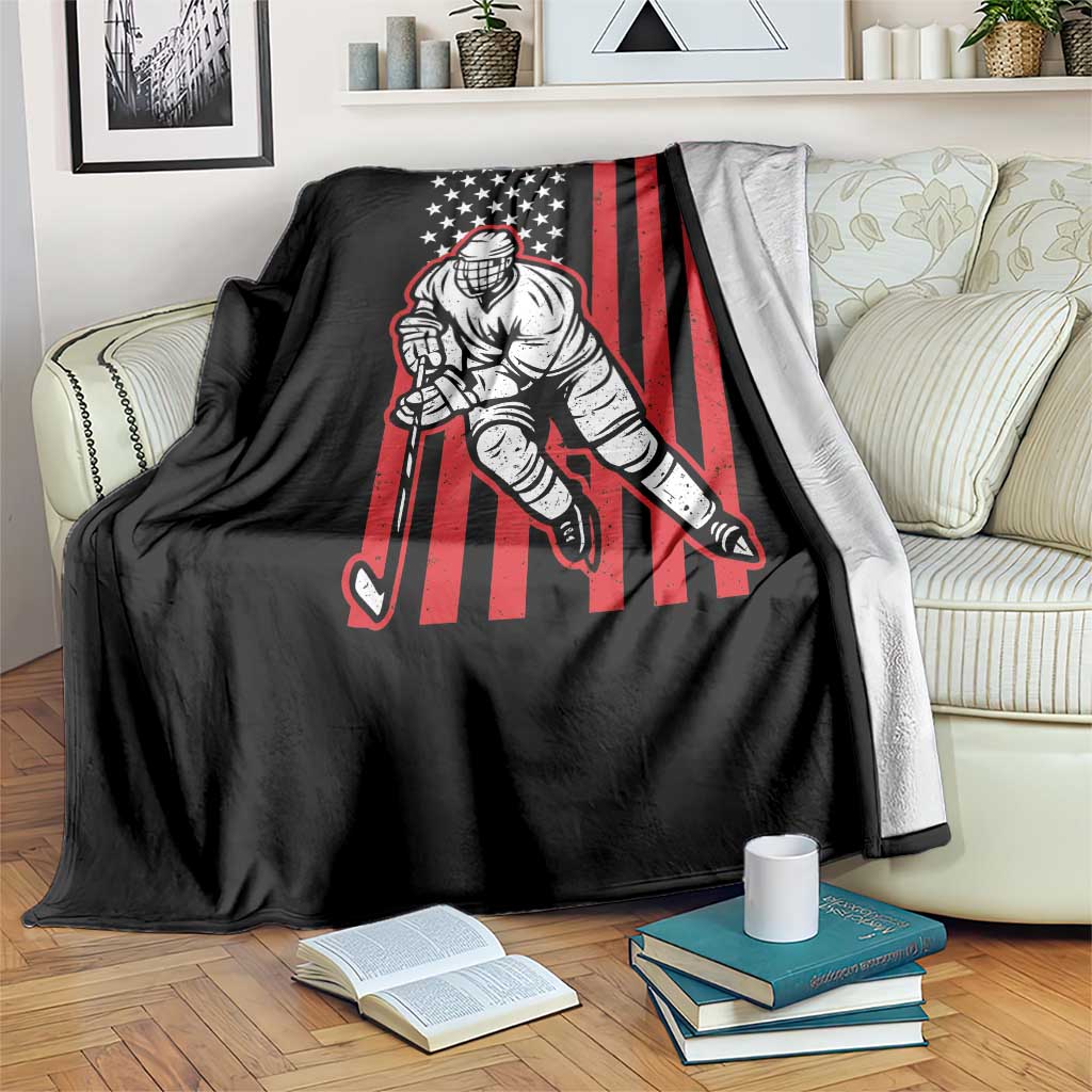 Patriotic American Flag Ice Hockey Player Throw Blanket Stars And Stripes Sports Graphic TS02 Print Your Wear