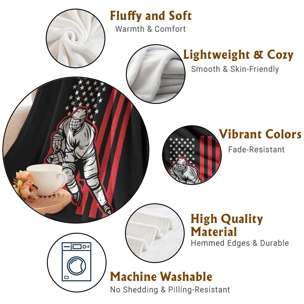 Patriotic American Flag Ice Hockey Player Throw Blanket Stars And Stripes Sports Graphic TS02 Print Your Wear