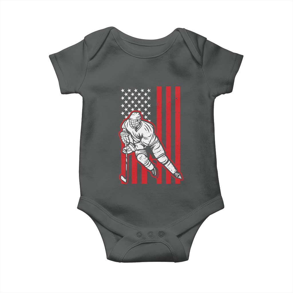 Patriotic American Flag Ice Hockey Player Baby Onesie Stars And Stripes Sports Graphic TS02 Dark Heather Print Your Wear