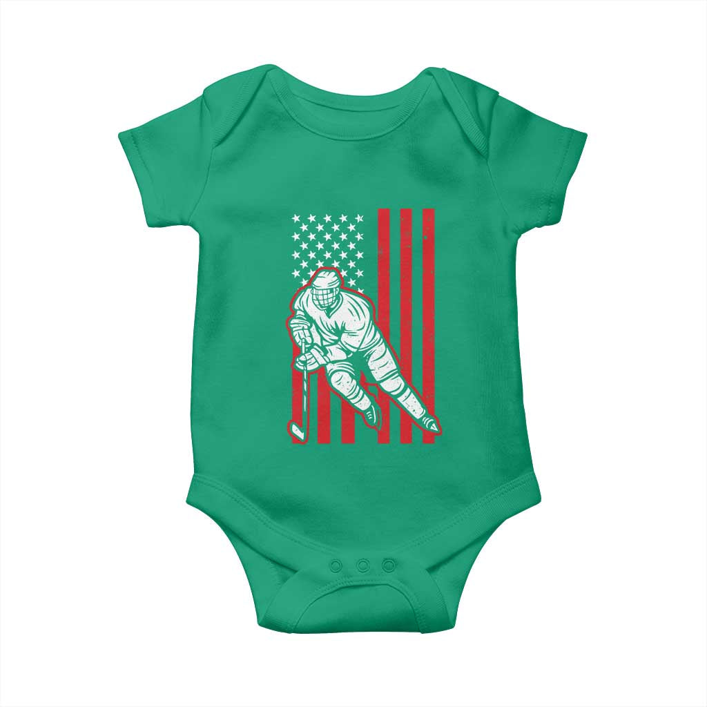 Patriotic American Flag Ice Hockey Player Baby Onesie Stars And Stripes Sports Graphic TS02 Irish Green Print Your Wear