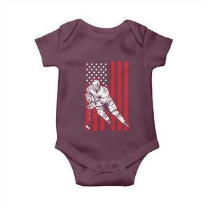Patriotic American Flag Ice Hockey Player Baby Onesie Stars And Stripes Sports Graphic TS02 Maroon Print Your Wear