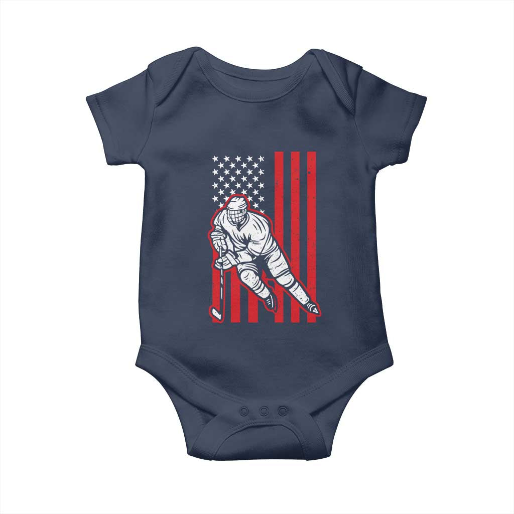 Patriotic American Flag Ice Hockey Player Baby Onesie Stars And Stripes Sports Graphic TS02 Navy Print Your Wear