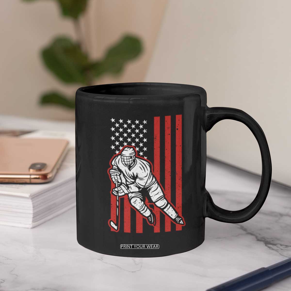 Patriotic American Flag Ice Hockey Player Coffee Mug Stars And Stripes Sports Graphic TS02 Print Your Wear