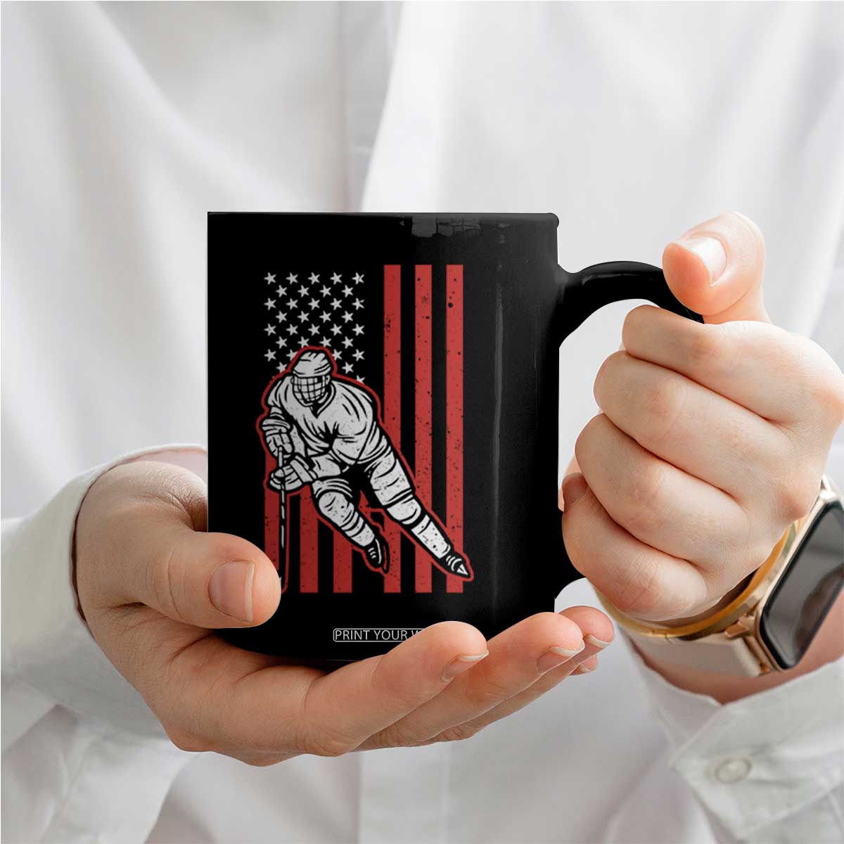 Patriotic American Flag Ice Hockey Player Coffee Mug Stars And Stripes Sports Graphic TS02 Print Your Wear