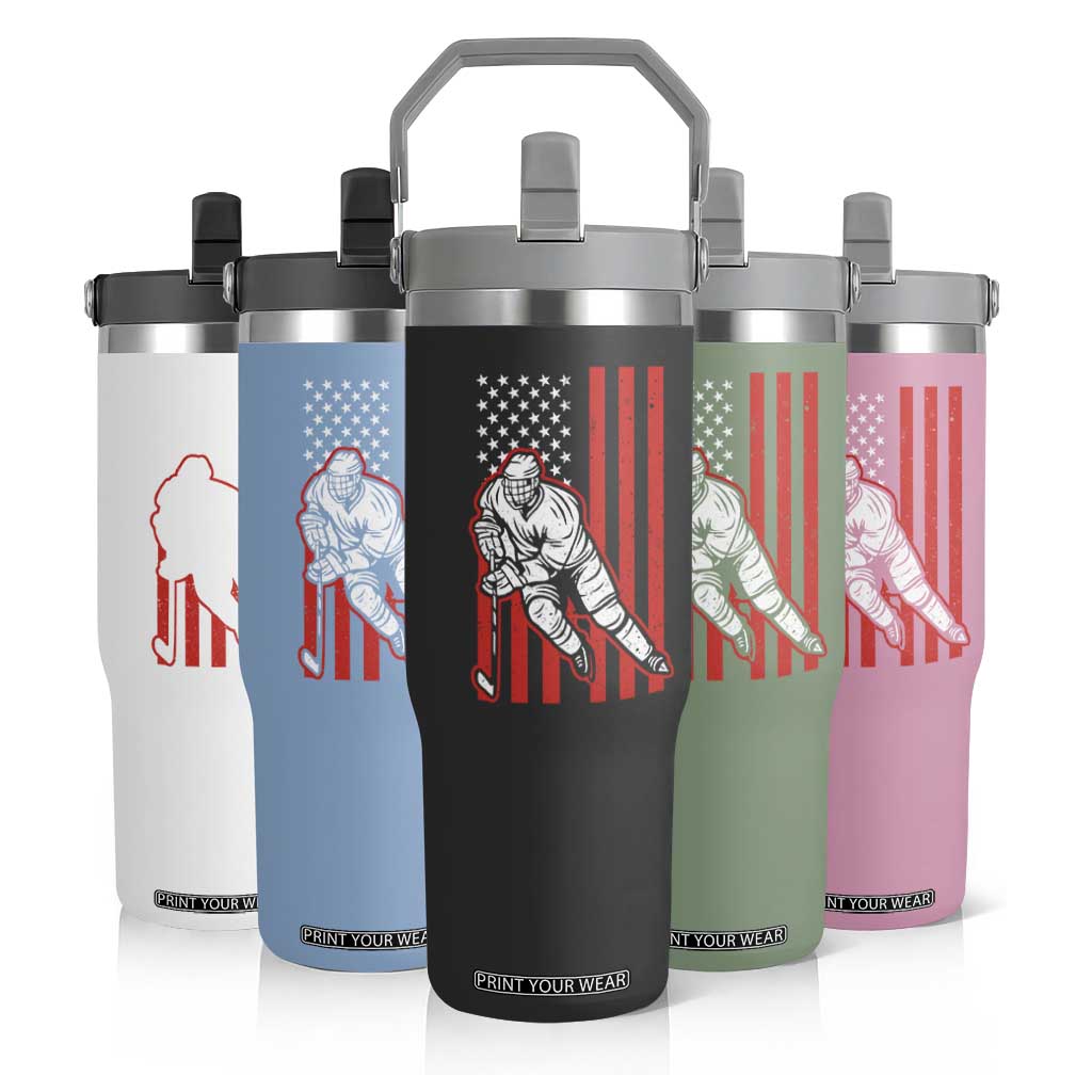 Patriotic American Flag Ice Hockey Player Flip Straw Tumbler Stars And Stripes Sports Graphic TS02 Print Your Wear