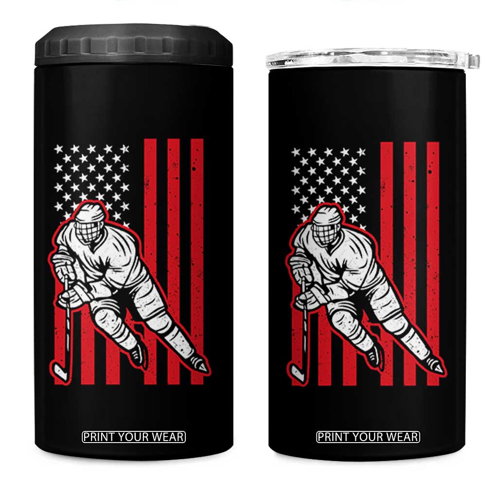 Patriotic American Flag Ice Hockey Player 4 in 1 Can Cooler Tumbler Stars And Stripes Sports Graphic TS02 One Size: 16 oz Black Print Your Wear