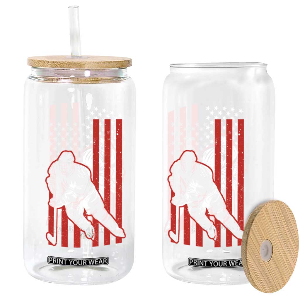 Patriotic American Flag Ice Hockey Player Glass Can Stars And Stripes Sports Graphic TS02 Print Your Wear