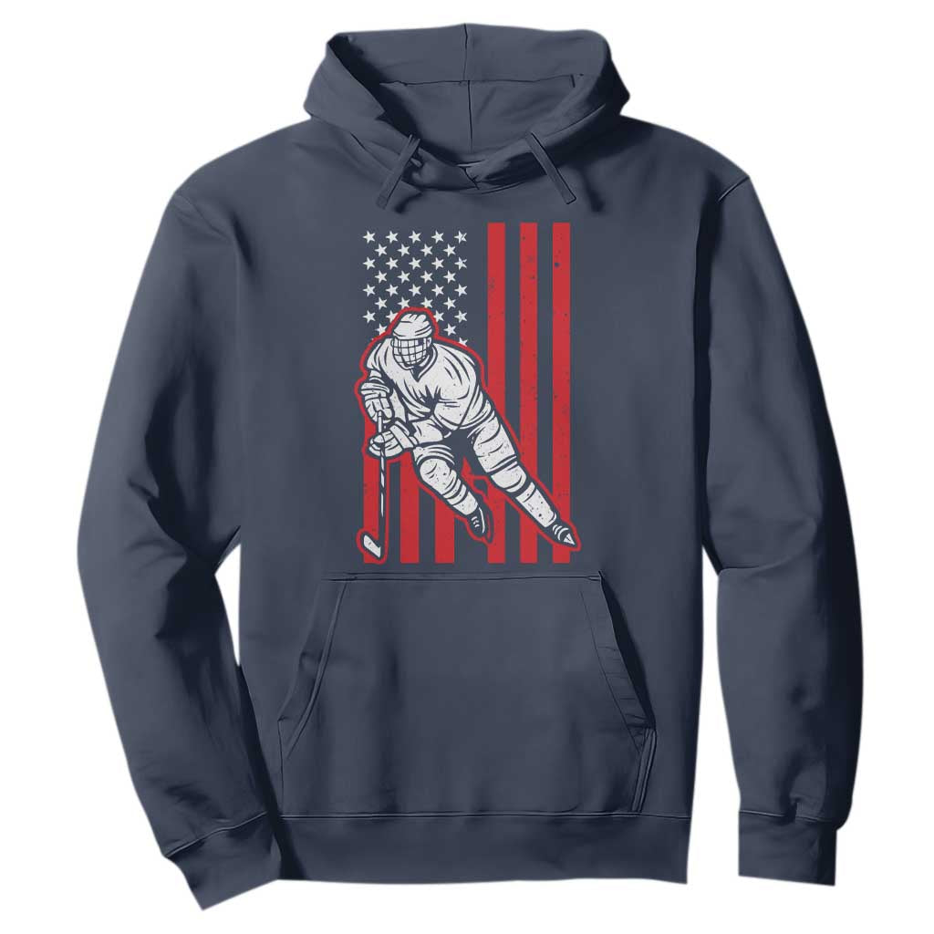 Patriotic American Flag Ice Hockey Player Hoodie Stars And Stripes Sports Graphic TS02 Navy Print Your Wear