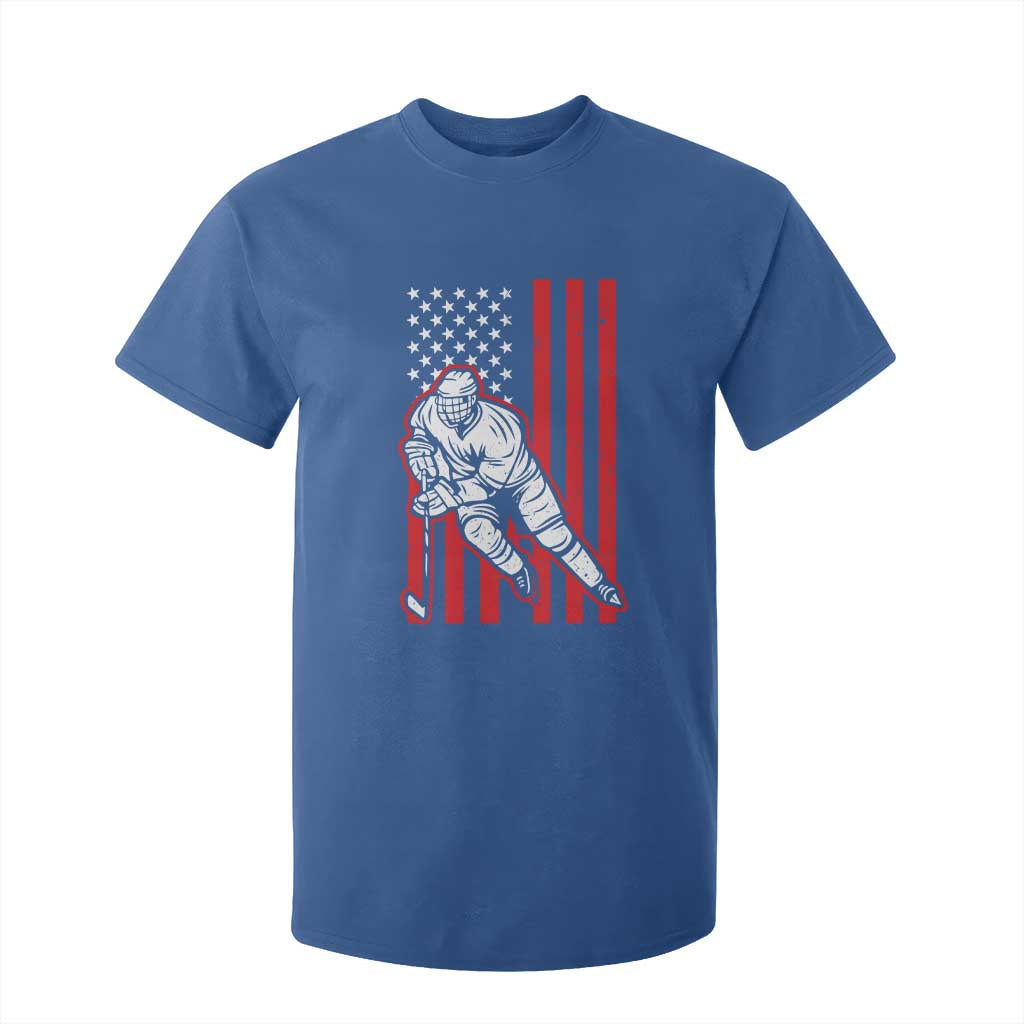 Patriotic American Flag Ice Hockey Player T Shirt For Kid Stars And Stripes Sports Graphic TS02 Royal Blue Print Your Wear