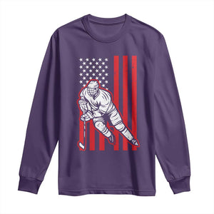 Patriotic American Flag Ice Hockey Player Long Sleeve Shirt Stars And Stripes Sports Graphic TS02 Purple Print Your Wear