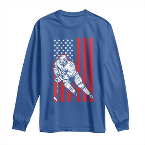 Patriotic American Flag Ice Hockey Player Long Sleeve Shirt Stars And Stripes Sports Graphic TS02 Royal Blue Print Your Wear