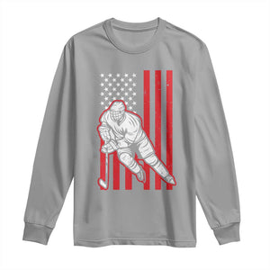 Patriotic American Flag Ice Hockey Player Long Sleeve Shirt Stars And Stripes Sports Graphic TS02 Sport Gray Print Your Wear