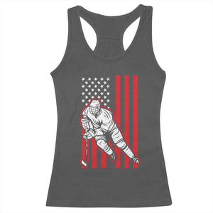 Patriotic American Flag Ice Hockey Player Racerback Tank Top Stars And Stripes Sports Graphic TS02 Dark Heather Print Your Wear