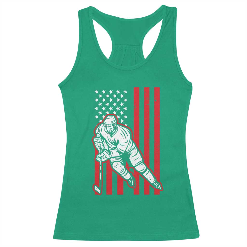 Patriotic American Flag Ice Hockey Player Racerback Tank Top Stars And Stripes Sports Graphic TS02 Irish Green Print Your Wear