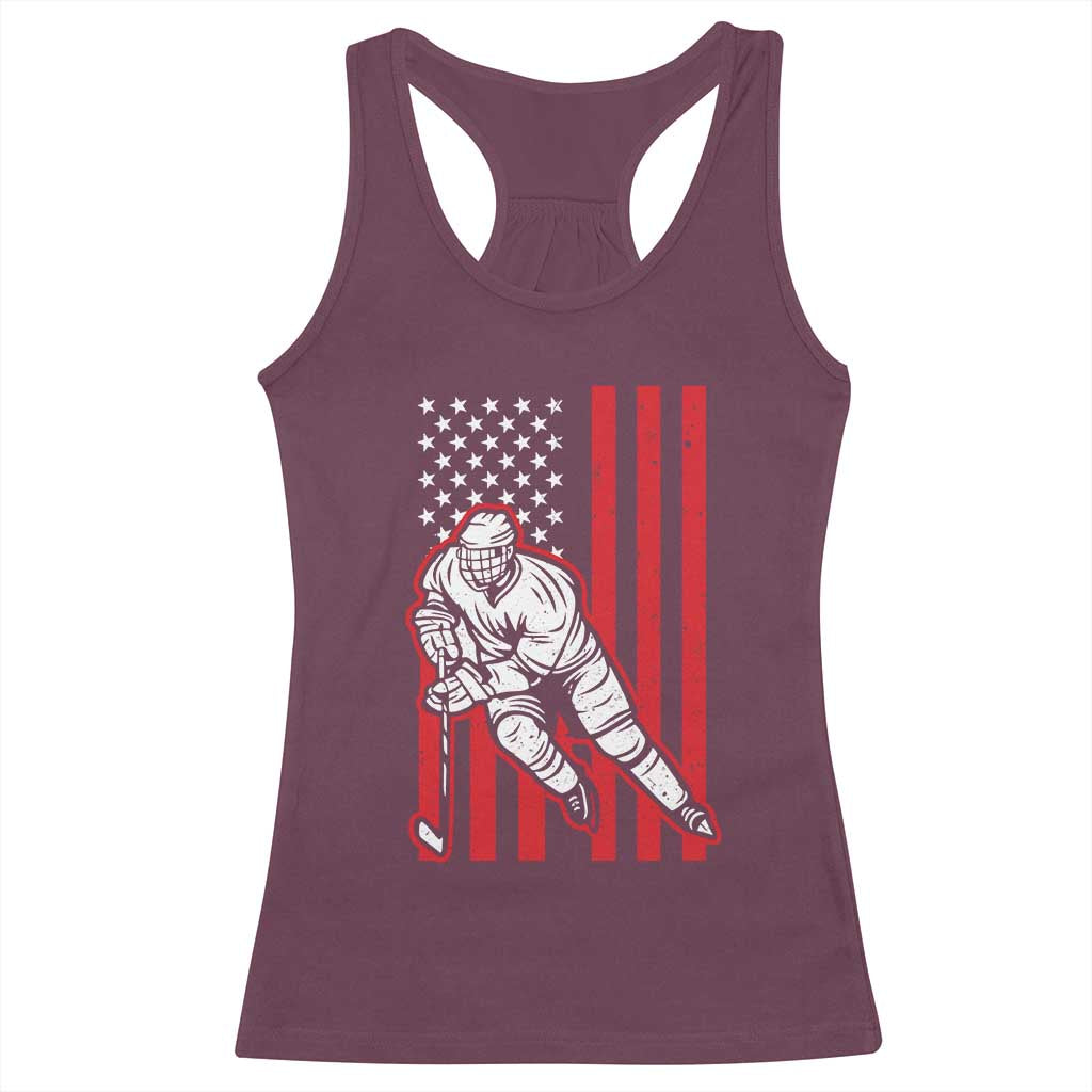 Patriotic American Flag Ice Hockey Player Racerback Tank Top Stars And Stripes Sports Graphic TS02 Maroon Print Your Wear